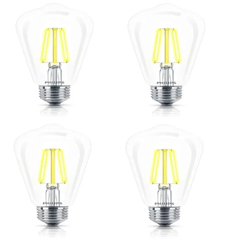 PHILIPS 4-watt E27 ST64 LED Glass Filament Bulb | Decorative LED Bulb for Home Decoration | Warm White - Golden Yellow, Pack of 4