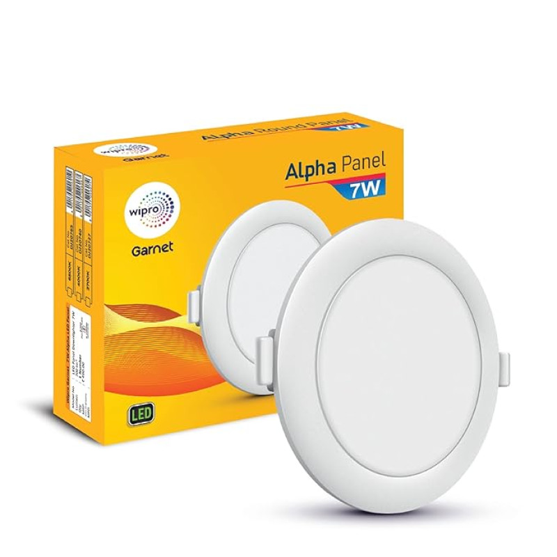 wipro Garnet 7W Round Led Alpha Panel | Neutral White Light (4000K) | Recessed Down Light for False Ceiling | Cutout - 82Mm | Pack of 1