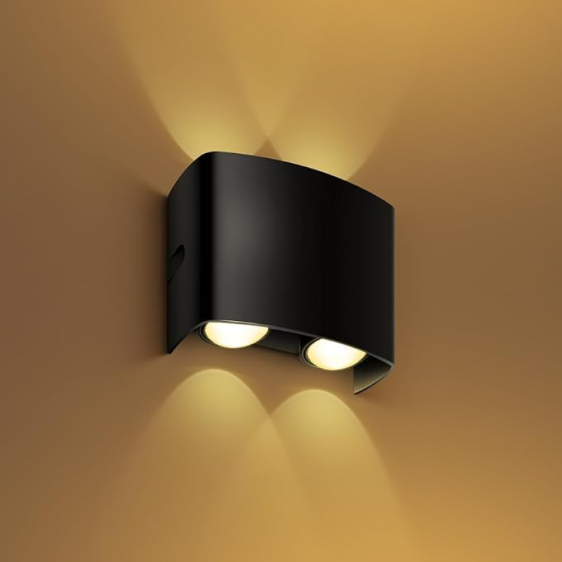 wipro Garnet 12 Watt 2 Ray Symmetric Up & Down Outdoor Wall Light for Home | 2 x 3W| IP65 LED Wall Light | Warm White, Yellow 2700K | Aluminium Housing |(Black Body, Pack of 1)