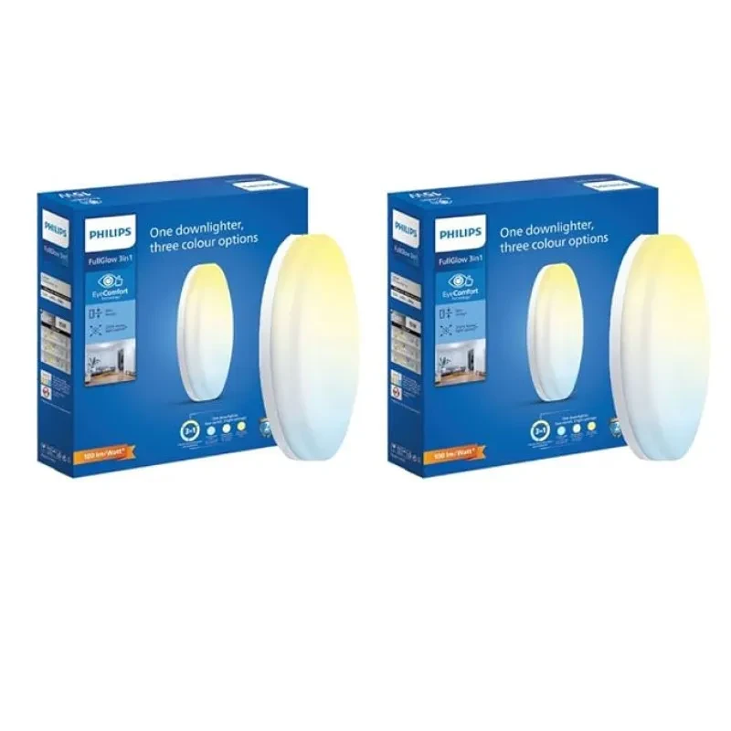 PHILIPS Full Glow 15-watt Round LED Surface Downlighter | 3 Colors in 1 Rimless LED Downlighter | LED Ceiling Light for Home and Hall | Color: Tunable White, Pack of 2