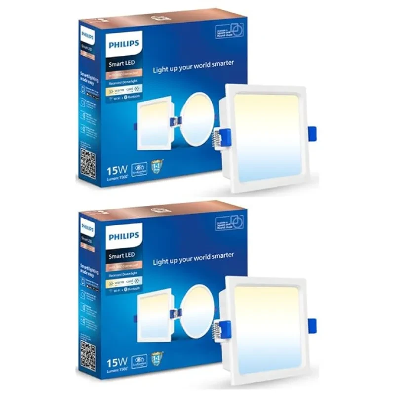 PHILIPS 15W Square Wi-Fi Smart LED Ceiling Light for Home with Music Sync Function | Amazon Alexa & Google Assistant Compatible | Cut Out: 6 inch | Tunable White, Pack of 2 (Wiz Prime Neo)