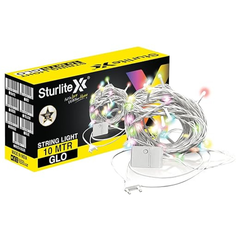 Sturlite GLO Decorative LED Light| 10 Meter Long String Light| Multi-Color Light| 2 Prong Plug Connector| IP20 Protection Serial Set Perfect for Indoor & Outdoor