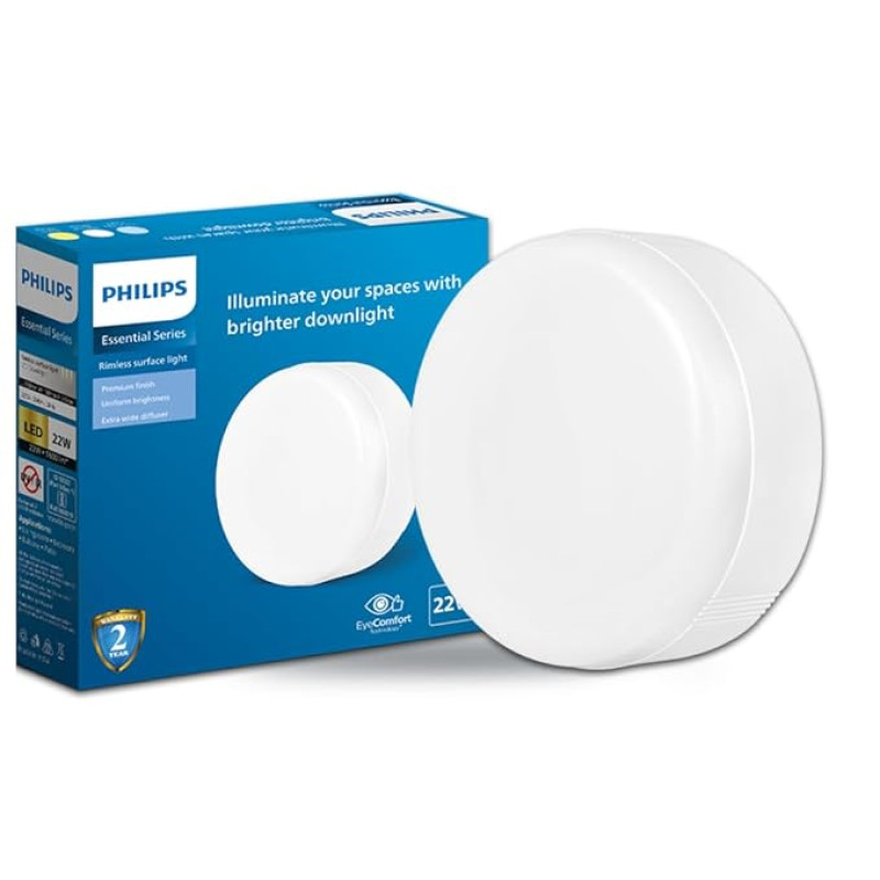 PHILIPS Rimless Full Glow 22-watt Round LED Surface Downlighter | Surface LED Downlight for Ceiling | LED Ceiling Light for Home & Hall | Natural White | Pack of 1