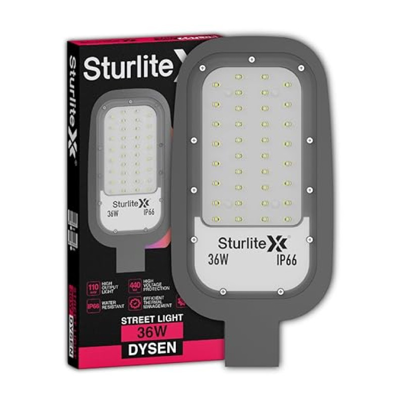 Sturlite Dysen 36W LED Street Light| Cool White 6500K Color Temperature LED Street Lamp| IP66 Waterproof Surge Protection Focus Light for Garage, Parking, Garden, Playground & Sidewalks - (Pack of 1)