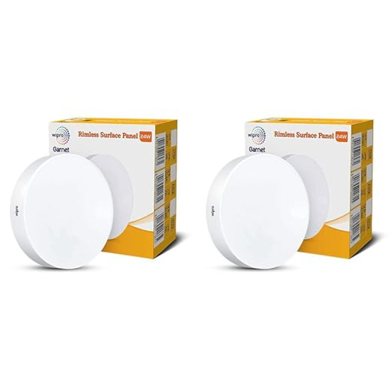 Wipro Garnet 24W Rimless Round LED Surface Panel | Neutral White Light (4000K) | Elegant Rimless Design for Wider Spread of Light | Surface Mounted LED Down Light for Ceiling | Pack of 2
