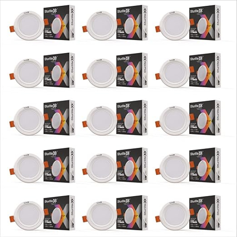 Sturlite Leaf 8W Round LED Downlight|Cool White Color Temperature (6.5K)|120° Wide Beam & 560 Lumens| Fits in 3 inch Junction Box with IP20 Protection Ceiling Light for Home & Hall - (Pack of 15)