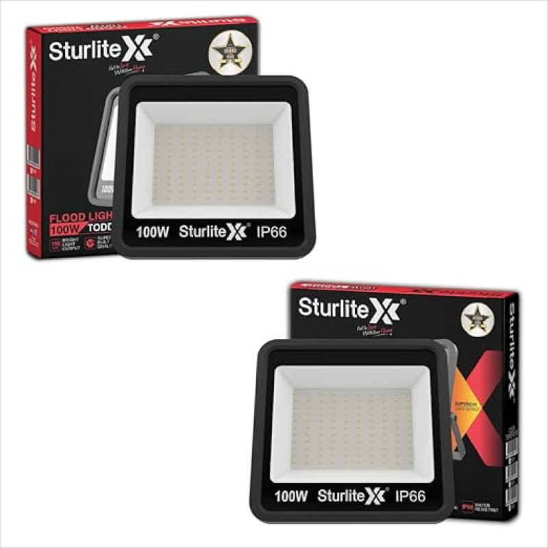 Sturlite Toddo 100 W LED Flood Light| Cool White 6500K Color Temperature LED Lamp| IP66 Waterproof Surge Protection Focus Light for Factory, Garage, Parking, Garden, Playground & Shop - (Pack of 2)