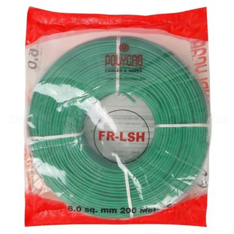 Polycab FRLS-H 6 Sq mm PVC Insulated Industrial - House Wire GREEN (300 Mtrs)