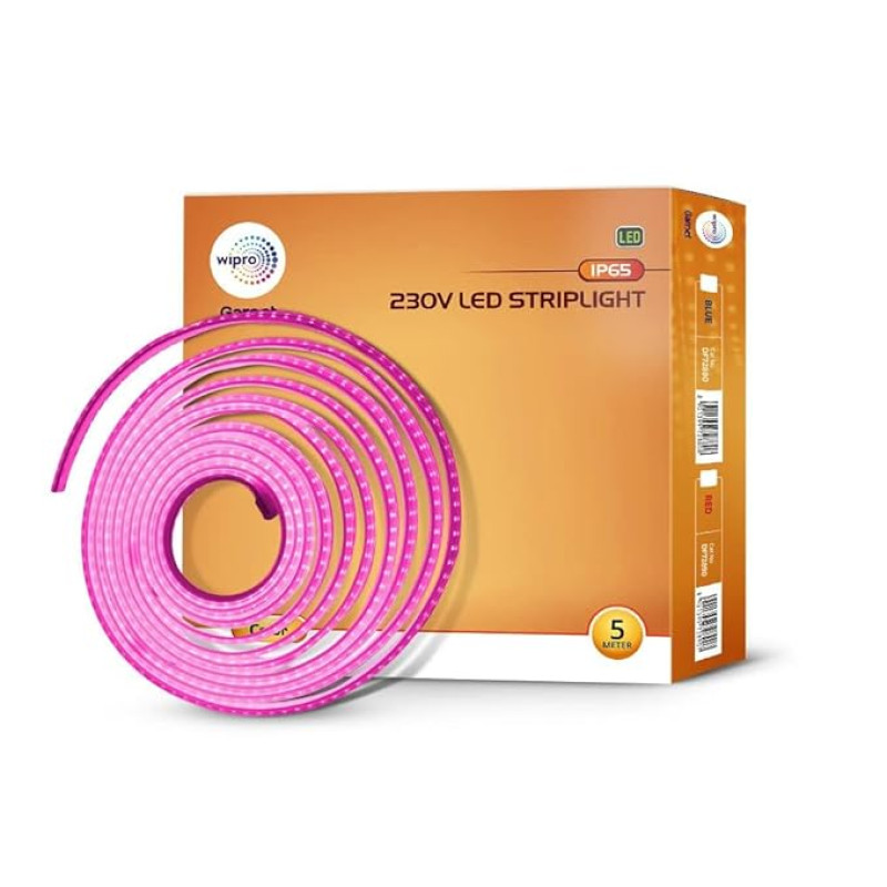 wipro Garnet 10 Meter Led Strip Light| 120 LEDs/Mtr | Pink | Ip65-Waterproof | Flexible Rope Light for Outdoor & Indoor Decoration for Diwali, Christmas|Strip for Balcony, False Ceiling|Pack of 1