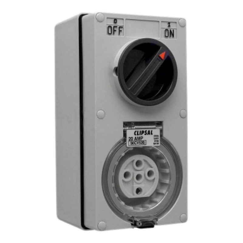 Schneider 56 Series IP66 - 500V 20A - 4 Round Pin Socket Switched Interlocked - (56CVI420-GY)