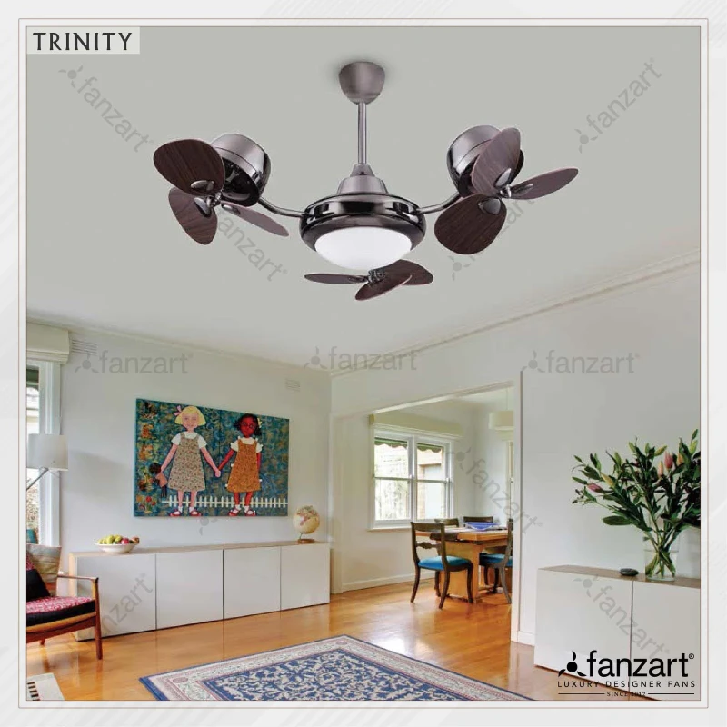 Fanzart Trinity – 38″ Industrial Refined fan with 9 x plywood Walnut finish blades, Multi Coloured LED and Remote Control