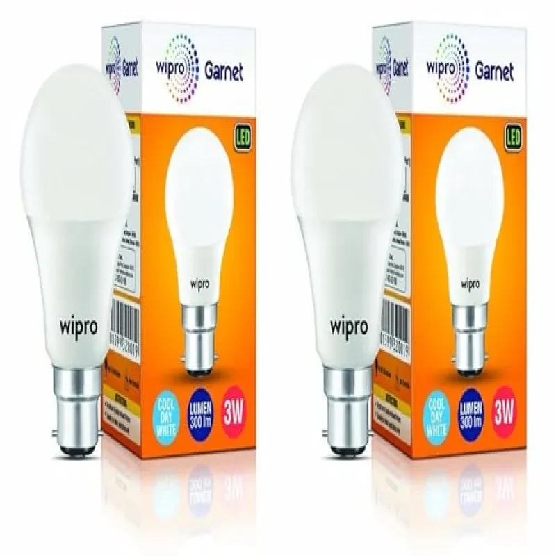 wipro Garnet 3W LED Bulb for Home & Office |Cool Day White (6500K) | B22 Base|220 degree Light coverage |4Kv Surge Protection |400V High Voltage Protection |Energy Efficient | Pack of 2