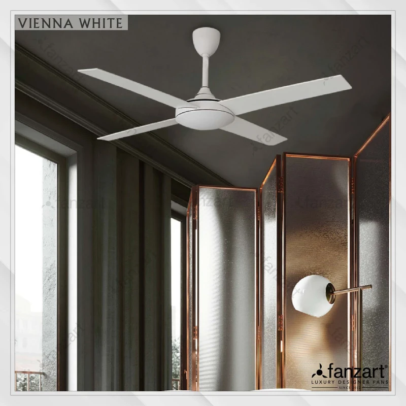 Fanzart Vienna White – 52″ Modern fan with 4 x Customisable Matte White Special treated Plywood, Summer-Winter feature and optional Remote Control Integration