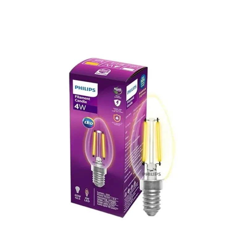 PHILIPS 4-watt Filament Candle LED Bulb | Clear Candle Bulb for Home & Decoration | Bulb Base: E14, Cool White | Pack of 1