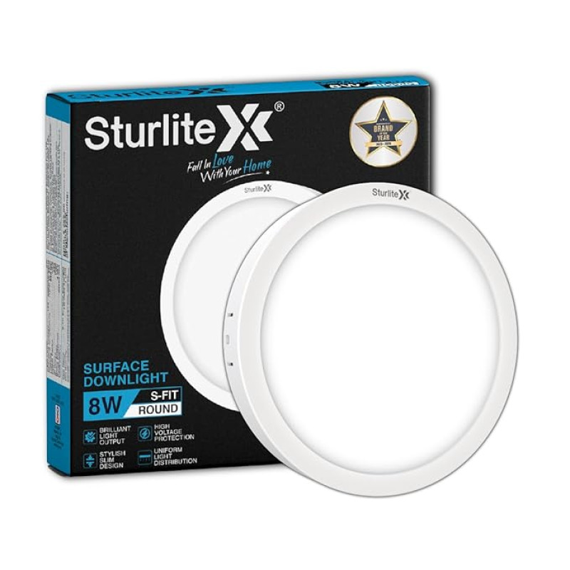 Sturlite S-FIT 8W Round LED Surface Light| 6500k Cool White Color Temperature| 640 Lumens with CRI Tech for Accurate Color Representation - (Pack of 1)