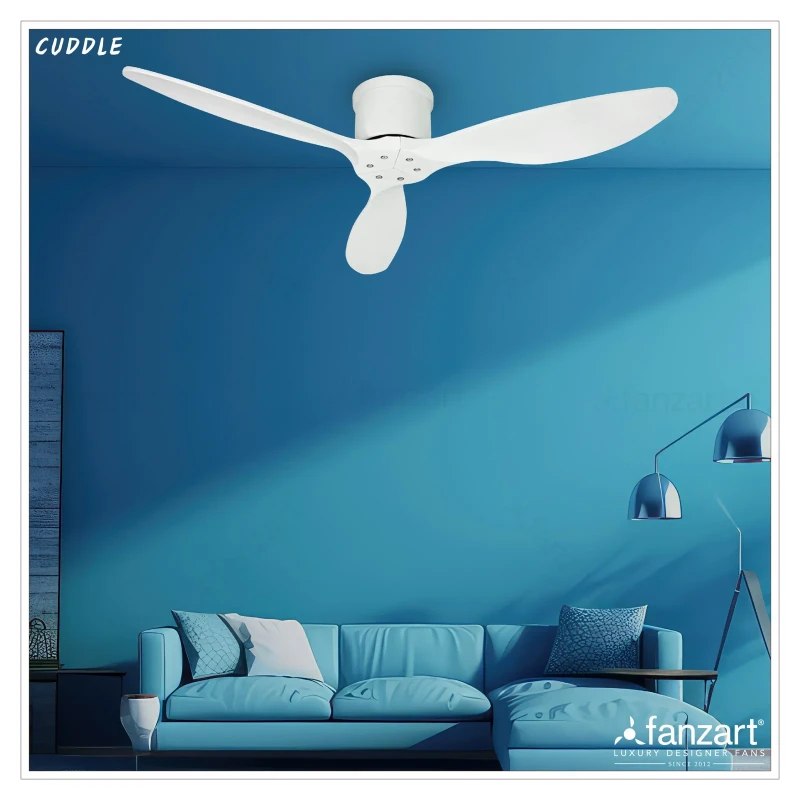 Fanzart Cuddle – 52″ Modern fan with 3 X Matte White Wooden blades, Remote Control and BLDC Motor for low height ceilings.