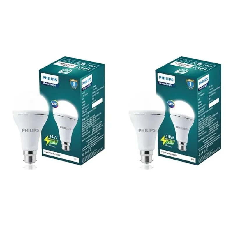 PHILIPS 14W Emergency LED Bulb | Stellar Bright B22 Inverter LED Bulb for Power Cuts | Crystal White, Pack of 2