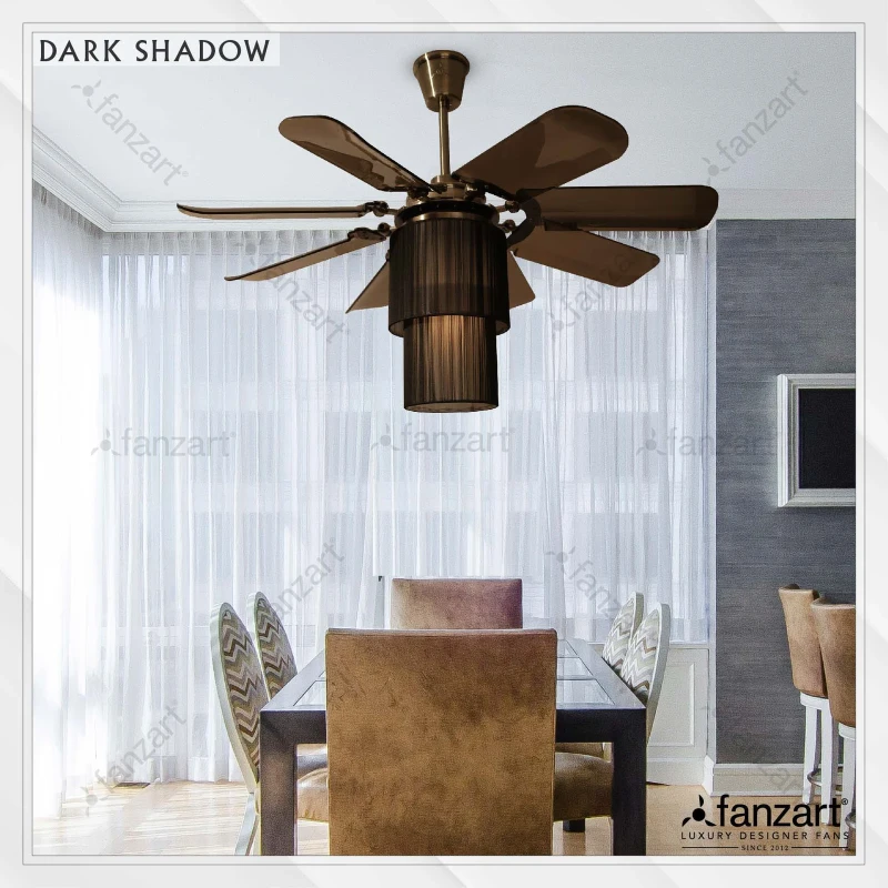 Fanzart Dark Shadow – 42″ Fandelier ® with 8 x ABS transparent black collapsable blades, LED light and Remote Control