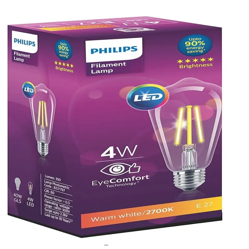 PHILIPS 4-watt E27 ST64 LED Glass Filament Bulb | Decorative LED Bulb for Home Decoration | Warm White - Golden Yellow, Pack of 1
