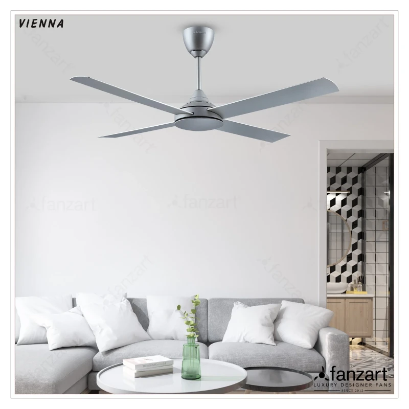 Fanzart Vienna Matte Silver Grey- 52″ Refined Industrial fan with 4x Premium ABS Blades BLDC Motor  Feature, Remote Control