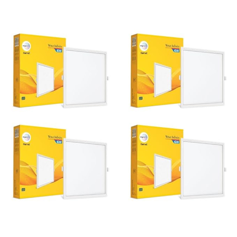 wipro Polycarbonate Garnet 6W Square Led Wave Infinity Panel |Cool White Light (6500K)|Rimless Panel with Ultra-Slim Design for False Ceiling |Pop Ceiling Light|Cutout - 100X100Mm |Pack of 4
