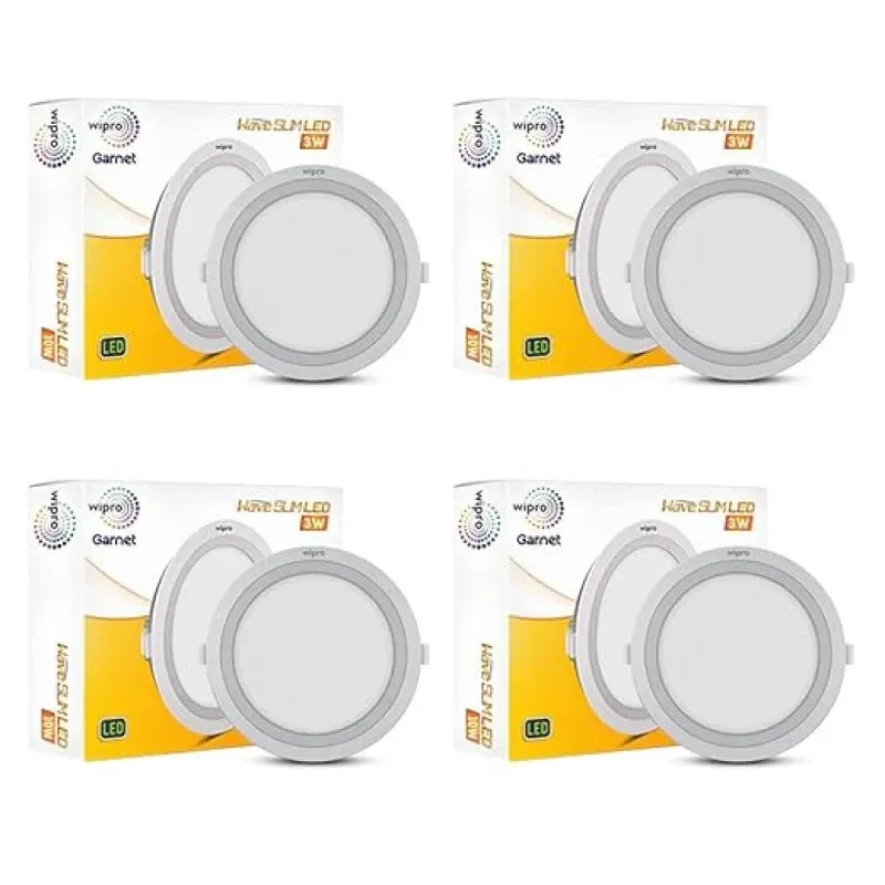 Wipro Garnet 3W Round LED Wave Panel Light for Ceiling | Warm White Light (3000K) | Ultra-Slim Design | Recessed Down Light for False Ceiling |POP Ceiling Light | Cutout - 75mm | Pack of 4