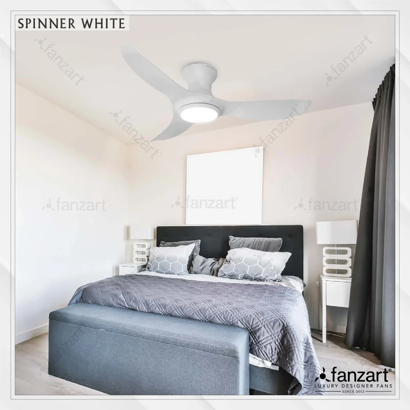 Fanzart Spinner White – 48″ Modern fan with 3 x Matte White ABS blades, BLDC motor, Summer-Winter Feature, Multi Coloured LED, Dimmer and Remote Control for low height ceilings