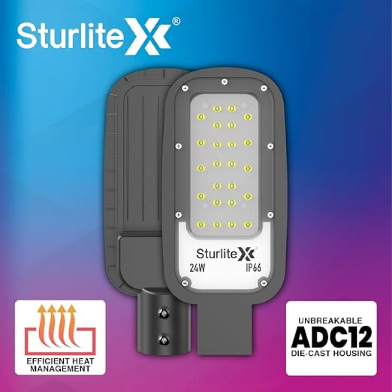 Sturlite Dysen 24W LED Street Light| Cool White 6500K Color Temperature LED Street Lamp| IP66 Waterproof Surge Protection Focus Light for Garage, Parking, Garden, Playground & Sidewalks - (Pack of 1)