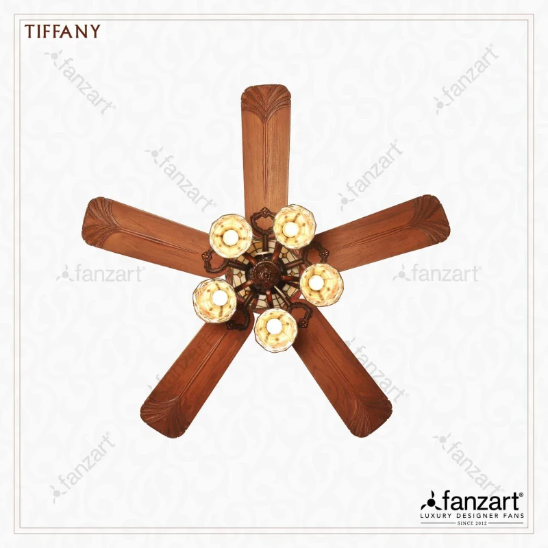 Fanzart Tiffany – 52” Classical fan with 5 x Natural wooden blades, Pull Chain, Summer-Winter feature and optional Remote
