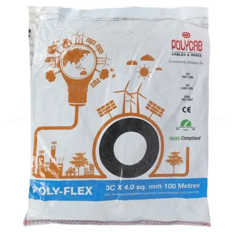Polycab 4 Sqmm 3 Core FR PVC Insulated Industrial Flexible Cable Black (100 Mtrs)
