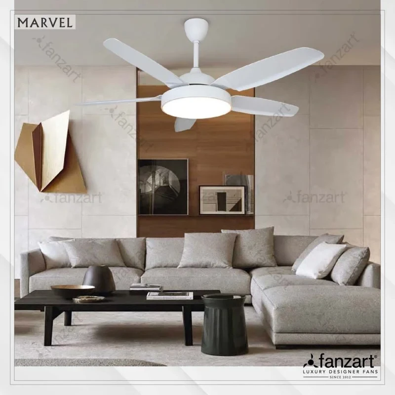 Fanzart  Marvel White – 54″ Simply Modern Fan with 5 ABS Blades in Matte White Finish, Whisper-Quiet Technology, 36W Multi-colour LED, Remote Control