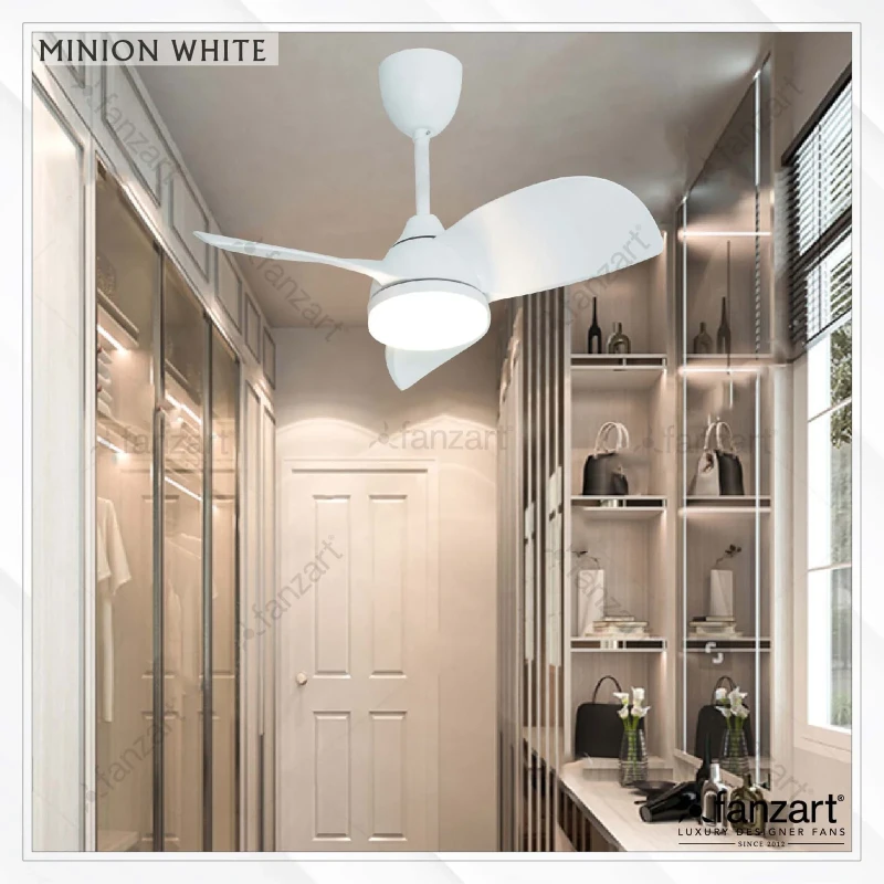 Fanzart Minion – 28″ Simply Modern Fan with 3 x ABS Matte White blades, BLDC motor,LED and Remote Control