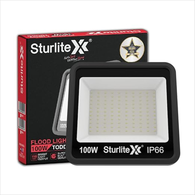 Sturlite Toddo 100 W LED Flood Light| Cool White 6500K Color Temperature LED Lamp| IP66 Waterproof Surge Protection Focus Light for Factory, Garage, Parking, Garden, Playground & Shop - (Pack of 1)