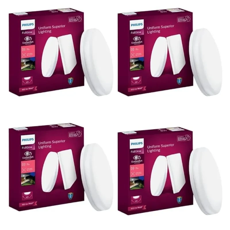 PHILIPS Rimless Full Glow 12-watt Round LED Surface Downlighter | Surface LED Downlight for Ceiling | LED Ceiling Light for Home & Hall | Natural White,Pack of 4