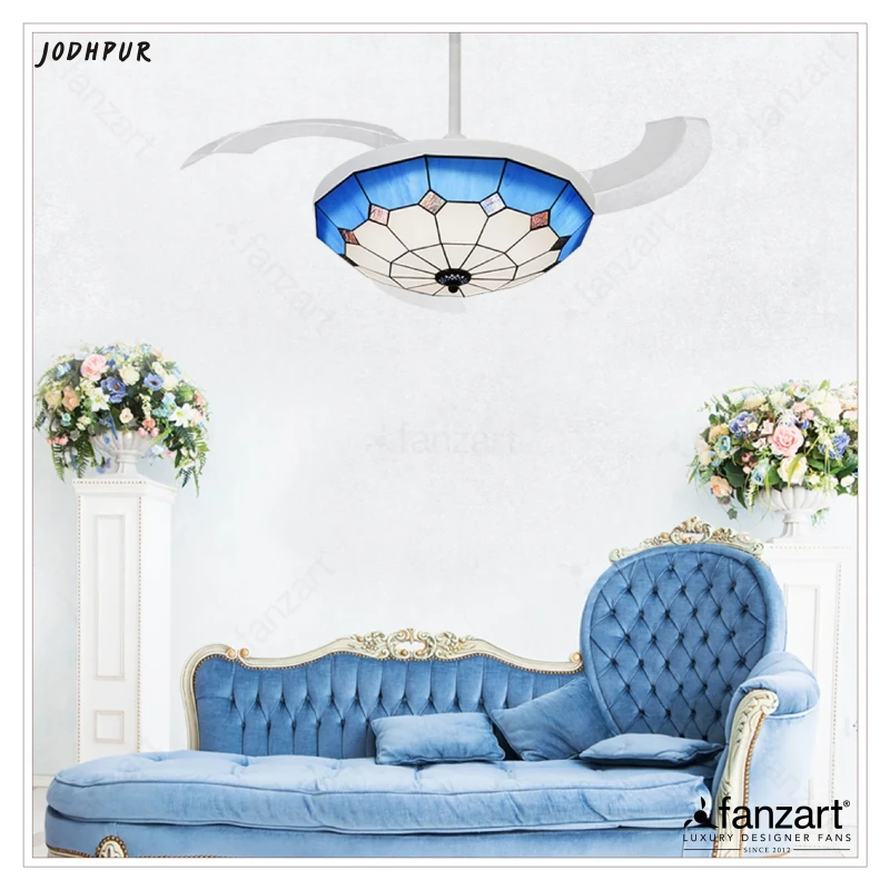 Fanzart Jodhpur – 42″ Fandelier Fan with 3 Premium ABS Blades in Matte white, Ocean Blue Finish, Whisper-Quiet BLDC Motor, Multi-colour LED, Remote Control