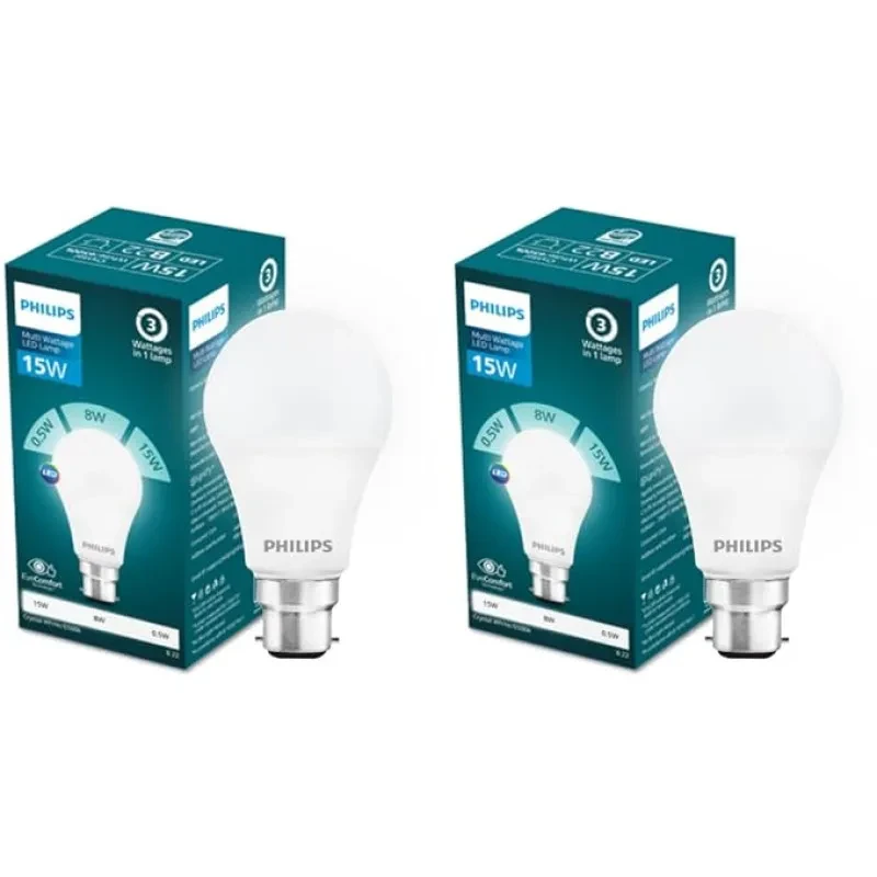 PHILIPS Multi -Wattage LED Bulb | 3 wattages in 1 LED Bulb | 15W, 8W, 0.5W 3 Way Scene Switch LED Bulb for Home & Decoration | Color: Crystal White, Pack of 2