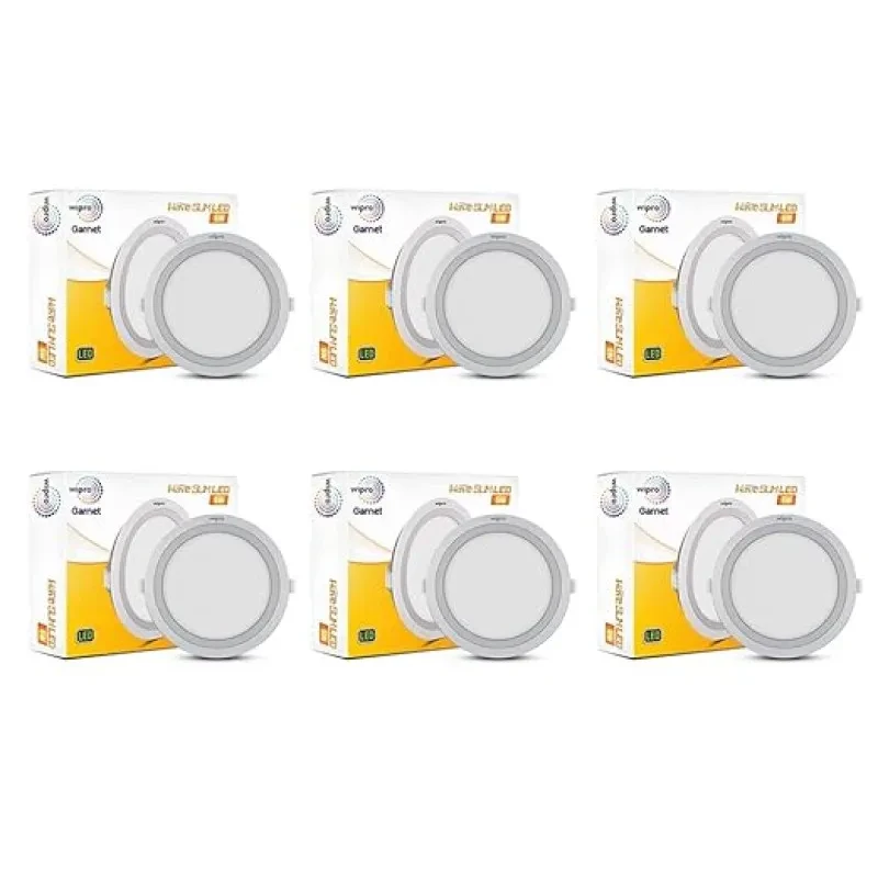 Wipro Polycarbonate Garnet 6W Round Led Wave Panel Light for Ceiling|Cool White Light (6000K)|Ultra-Slim Design|Recessed Down Light for False Ceiling|Pop Light|Cutout-100Mm|Pack of 6