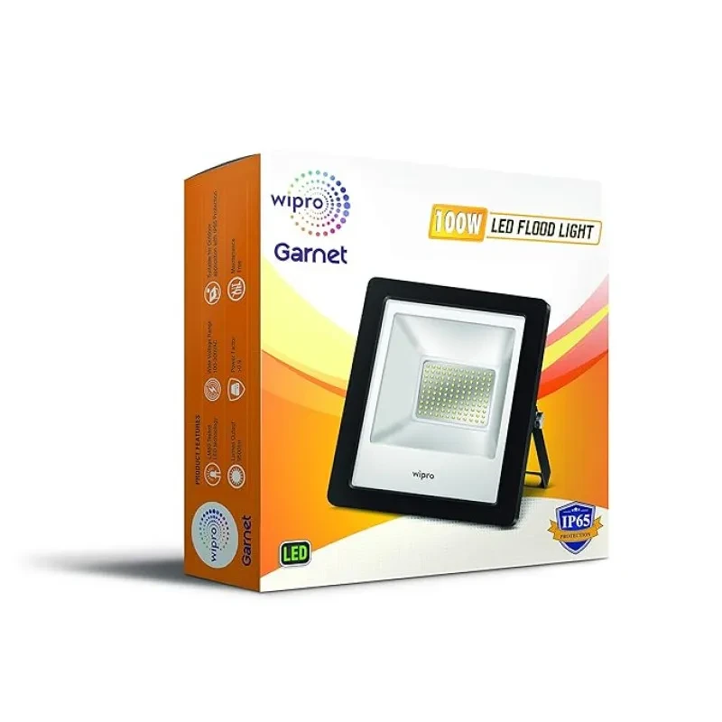 wipro Garnet 100W LED Flood Light | Cool White,6500K | IP66 Water Proof Outdoor Light | Aluminium PDC Housing |Reflector & Clear Optics | 5Kv Surge Protection | 440V High Voltage Protection|Pack of 1