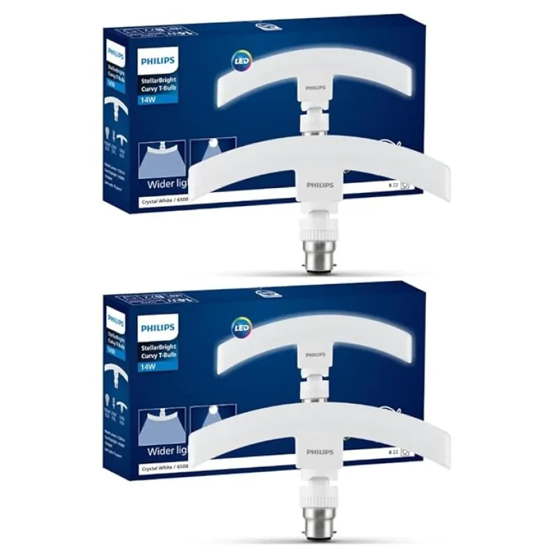 PHILIPS 14 Watts Stellar Bright Curvy LED T-Bulb Base B22,Crystal White (Pack of 2)