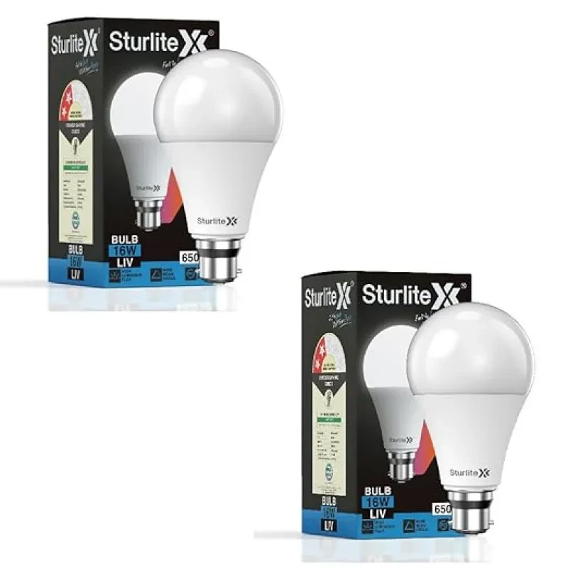 Sturlite LIV 16 Watt LED Bulb| 6500K Cool White Color Temperature| CRI Technology| BIS & BEE Approved Light| 1680 Lumens, Durable Polycarbonate Body & Energy Efficicent Lighting for Home (Pack of 2)