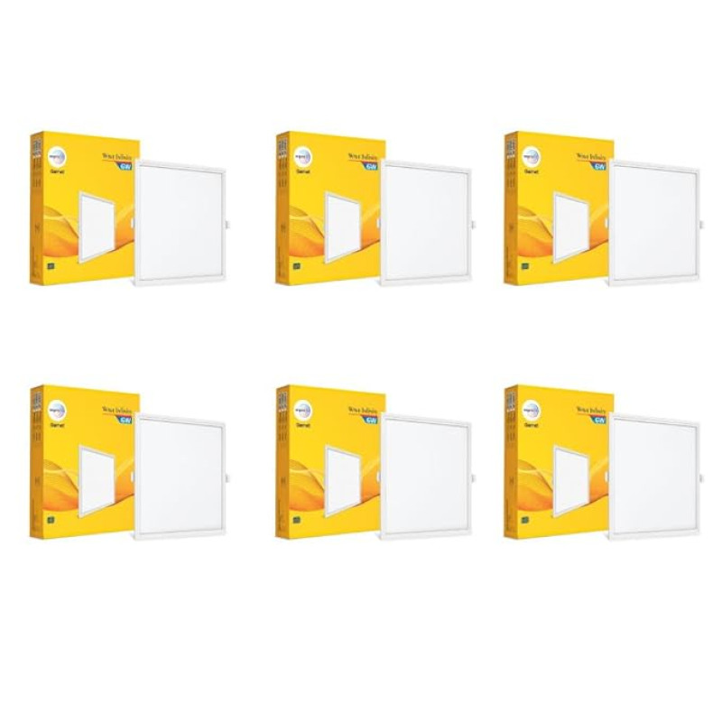 wipro Polycarbonate Garnet 6W Square Led Wave Infinity Panel |Cool White Light (6500K)|Rimless Panel with Ultra-Slim Design for False Ceiling |Pop Ceiling Light|Cutout - 100X100Mm |Pack of 6