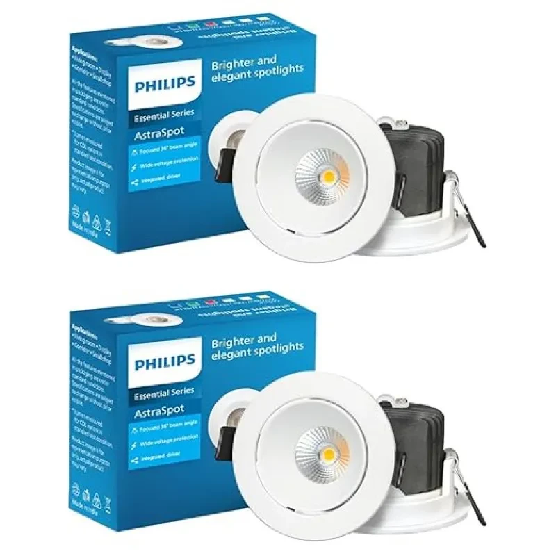 Philips 7-Watt Round Astra Spot Recessed COB Spot Light (Natural White,Pack of 2)
