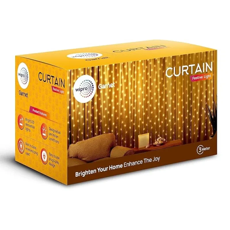 wipro Garnet Curtain LEDs Festive Light | Curtain Led String Light for Festival Decoration| Decoration for Wedding, Diwali, New Year, Home Decor| Warm White, 108 LEDs,3 Meter, Pack of 1