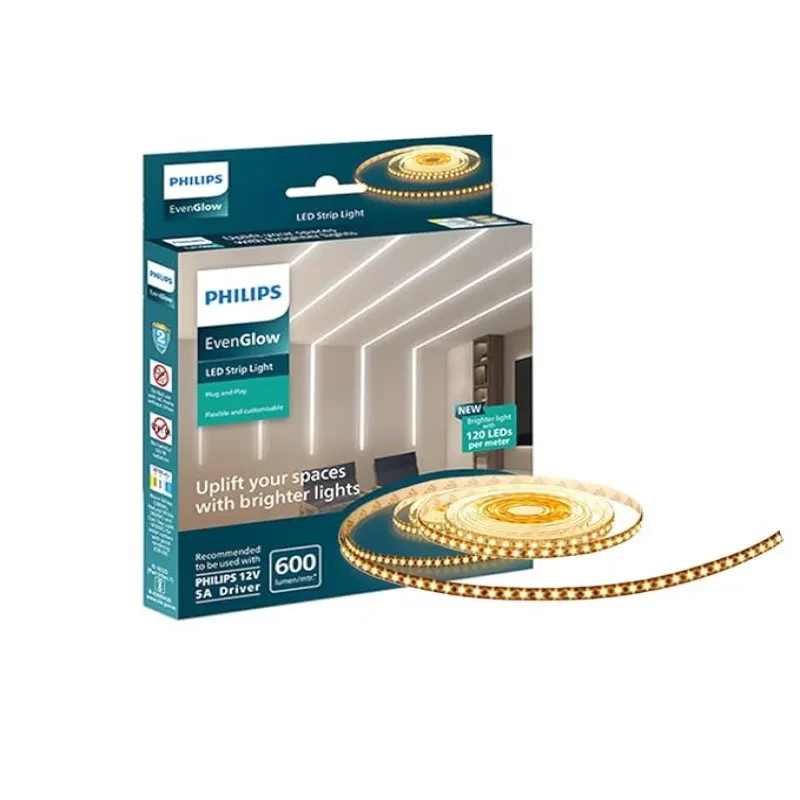 PHILIPS LED Profile Light for Ceiling | 5-Meter 120 LED Strip Light for Home Decoration | Even Glow, Warm White | Pack of 1 (Driver Required Separately)