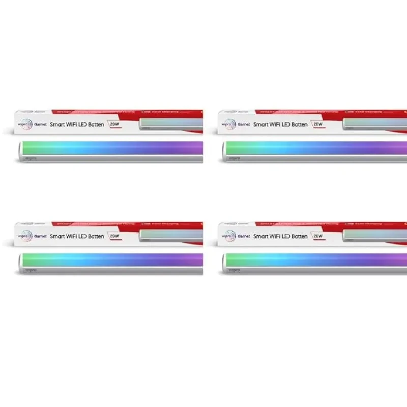 wipro Next Smart Wi-Fi 20W CCT+RGB LED Batten | 16 Million Colours | White Tunable | Dimmable |Scheduling |Scene Creation |Smart Grouping of Lights |Amazon Alexa & Google Asst. Compatible |Pack of 4