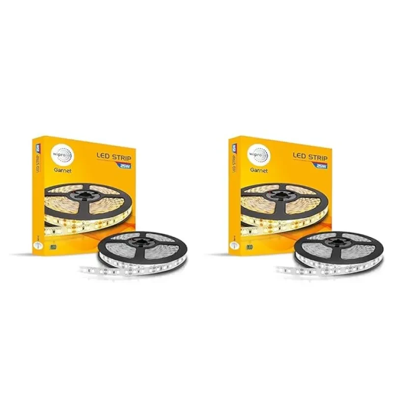 wipro Garnet 25W Plastic Led Strip Light | Neutral White | 5 Meter Cove Light |300 LEDs | Strip Light for Home, Indoor Use | Strip for False Ceiling, Tv Cabinet, Kitchen | Pack of 2 (without Driver)
