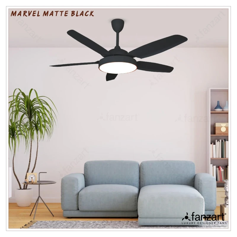 Fanzart Marvel Black – 54″ Simply Modern Fan with 5 ABS Blades in Matte Black Finish, Whisper-Quiet Technology, 36W Multi-colour LED, Remote Control