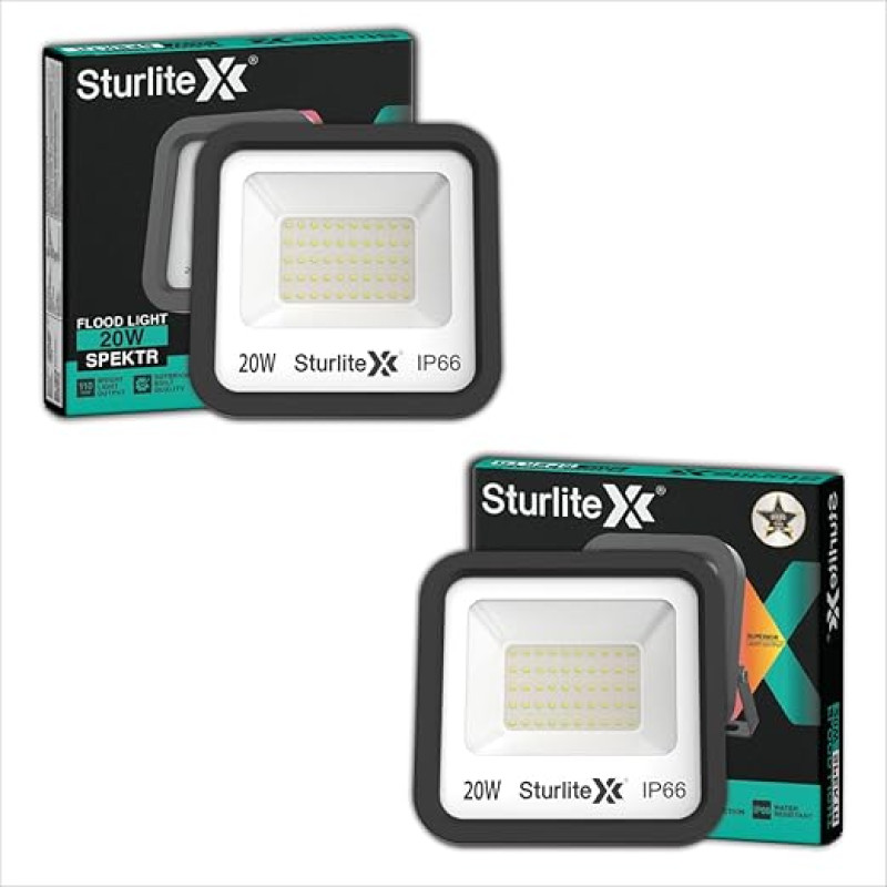 Sturlite Spektr 20 W LED Flood Light| Cool White 6500K Color Temperature LED Lamp| IP66 Waterproof Surge Protection Focus Light for Factory, Garage, Parking, Garden, Playground & Shop - (Pack of 2)