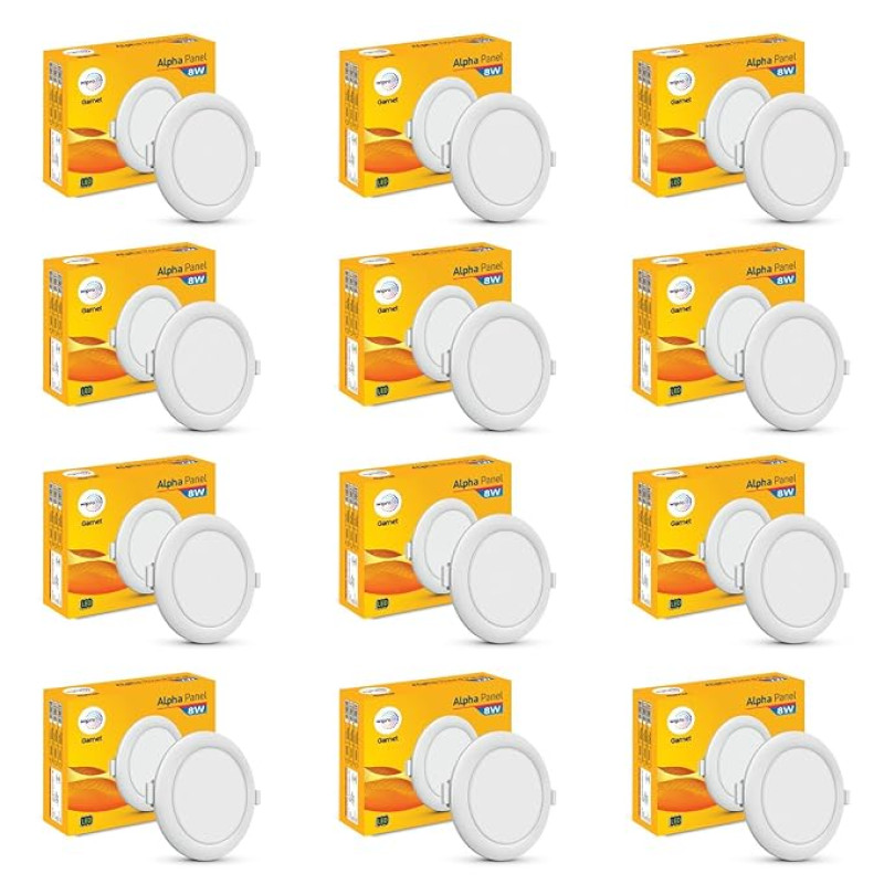 Wipro Garnet 8W Round LED Alpha Panel | Cool Day White (6500K) | Recessed Down Light for False Ceiling | Cutout - 110mm | Pack of 12