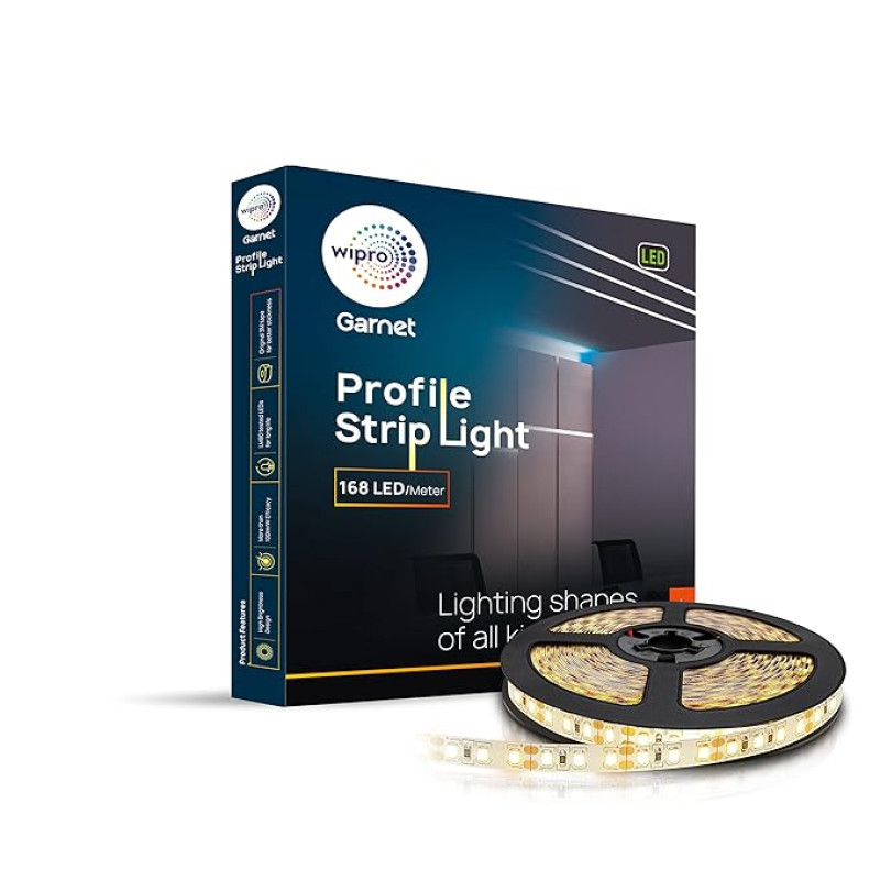 wipro Plastic Garnet 80W Led Profile Strip for Home Decoration|White,2700K|240 LEDs/Mtr|5 Meters Led Profile Strip Light for Ceiling,Wall Decoration|Pack of 1(Driver Required Separately)